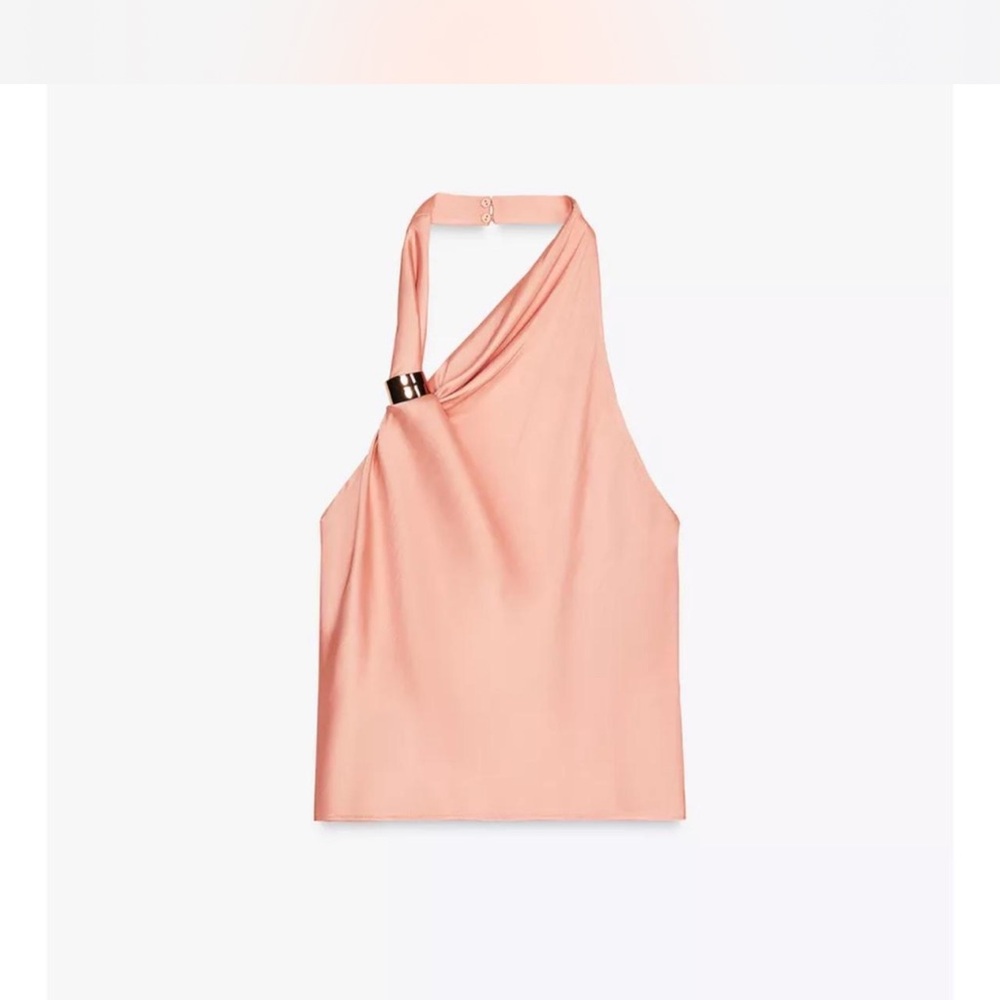 Zara SATIN HALTER TOP WITH GOLD APPLIQUÉ